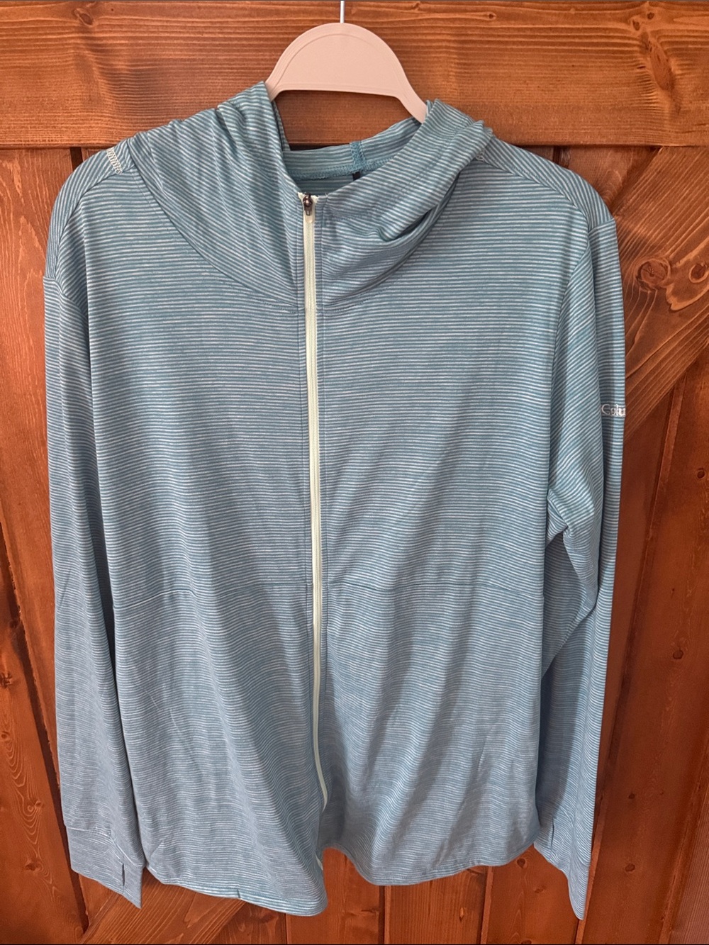 Women's Light Blue Striped Full-Zip Hoodie Jacket